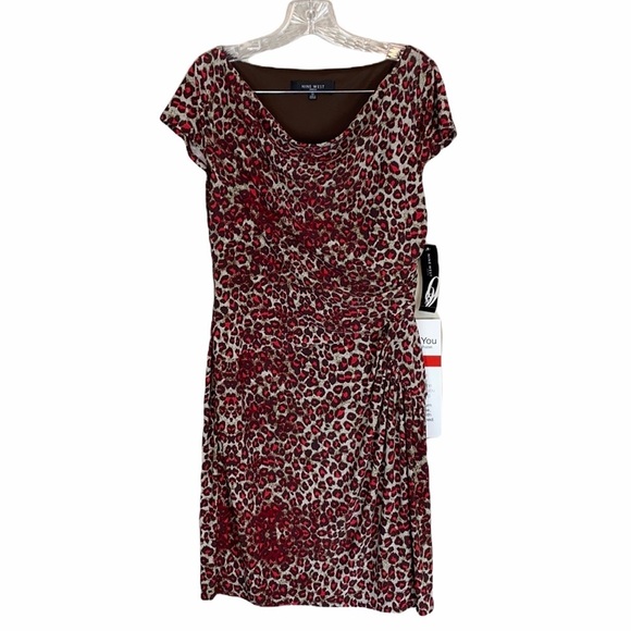NWT Nine West Brown And Red Cheetah Mini Dress 12 - Picture 1 of 11